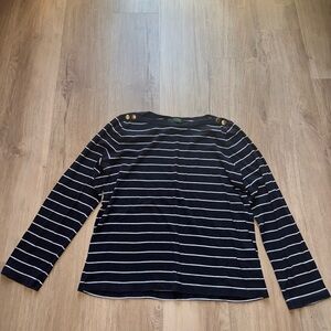 Ralph Lauren Navy and White Striped Long Sleeve Tee